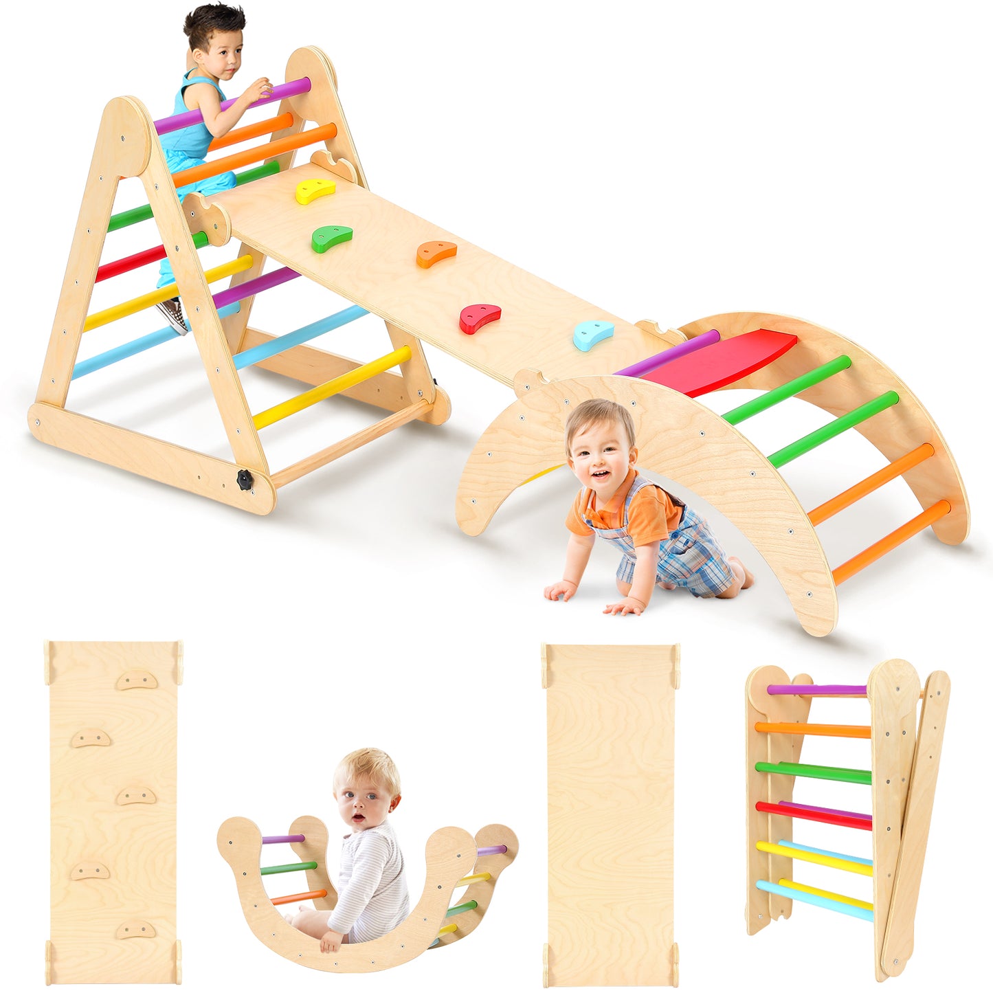 YOLEO Arrampicata per Bambini Triangolo di Arrampicata Pieghevole con Scivolo ad Arco