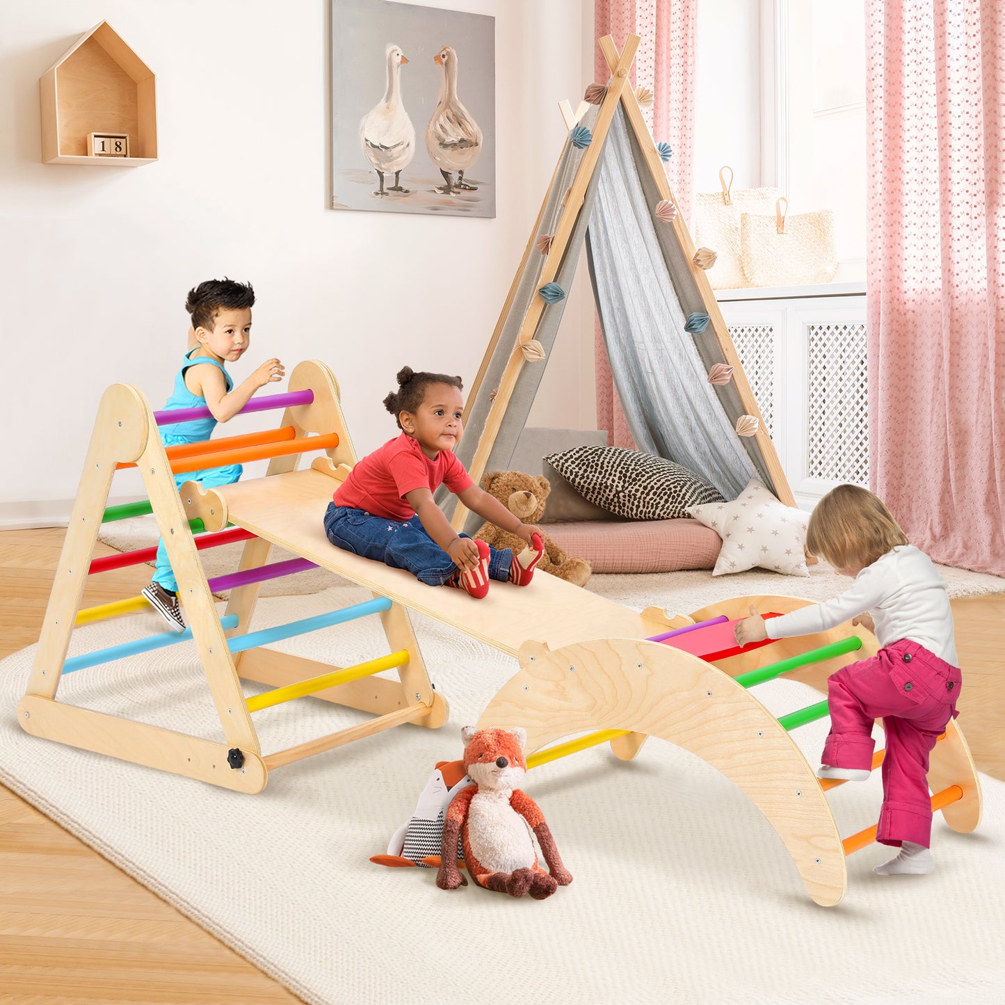 YOLEO Arrampicata per Bambini Triangolo di Arrampicata Pieghevole con Scivolo ad Arco