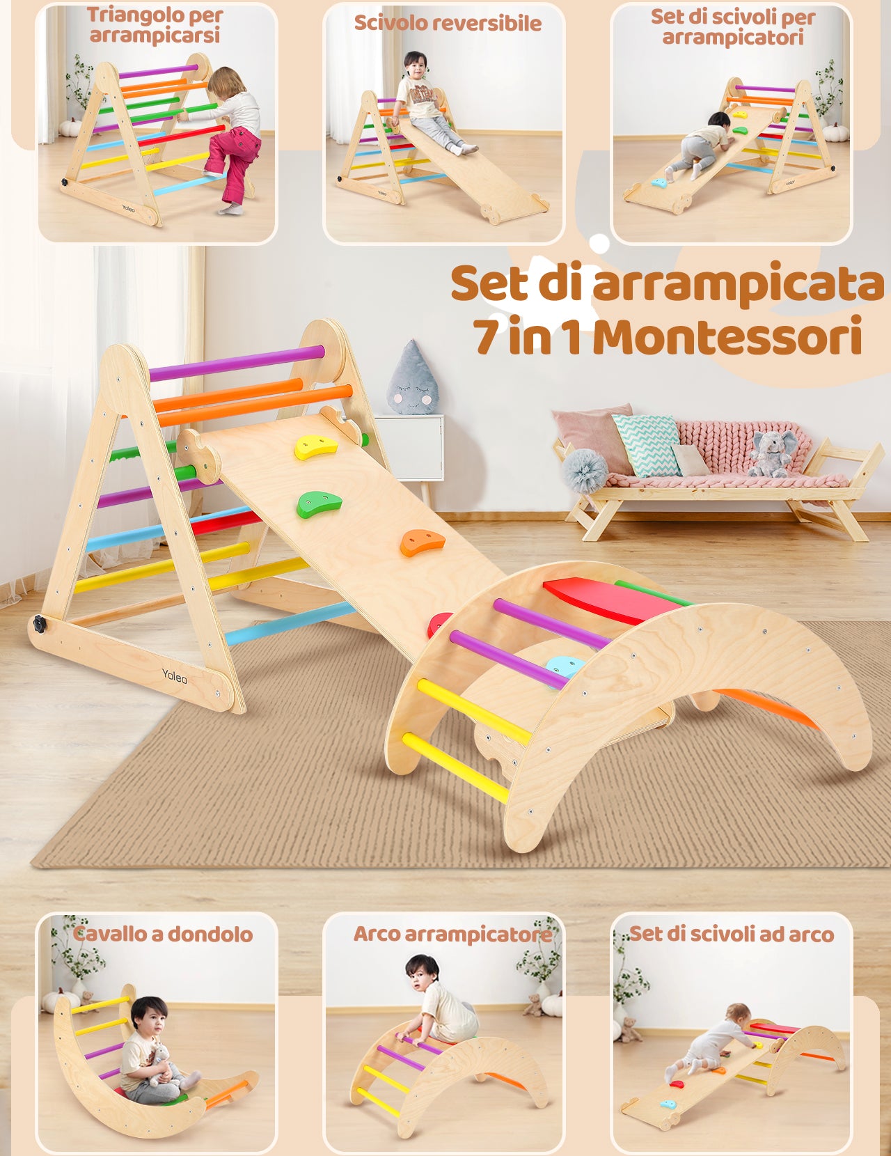 YOLEO Arrampicata per Bambini Triangolo di Arrampicata Pieghevole con Scivolo ad Arco