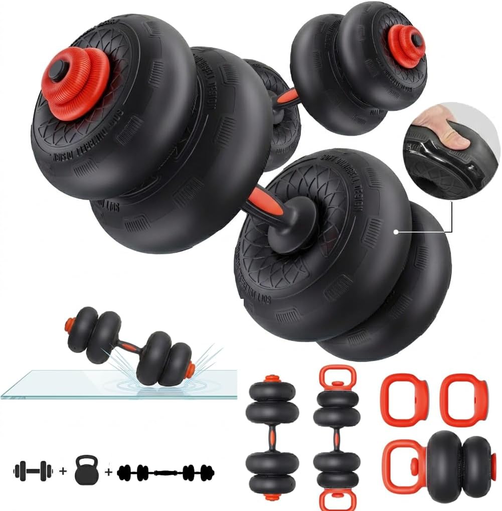 YOLEO Adjustable Dumbbell Set, Free Weight Set with Silent Anti-Collision Air Cushion with Connector, 5-in-1 Dumbbells Set 4-20KG Includes Barbell, Kettlebells, Push up Stand Men/Women Upgraded 2.0