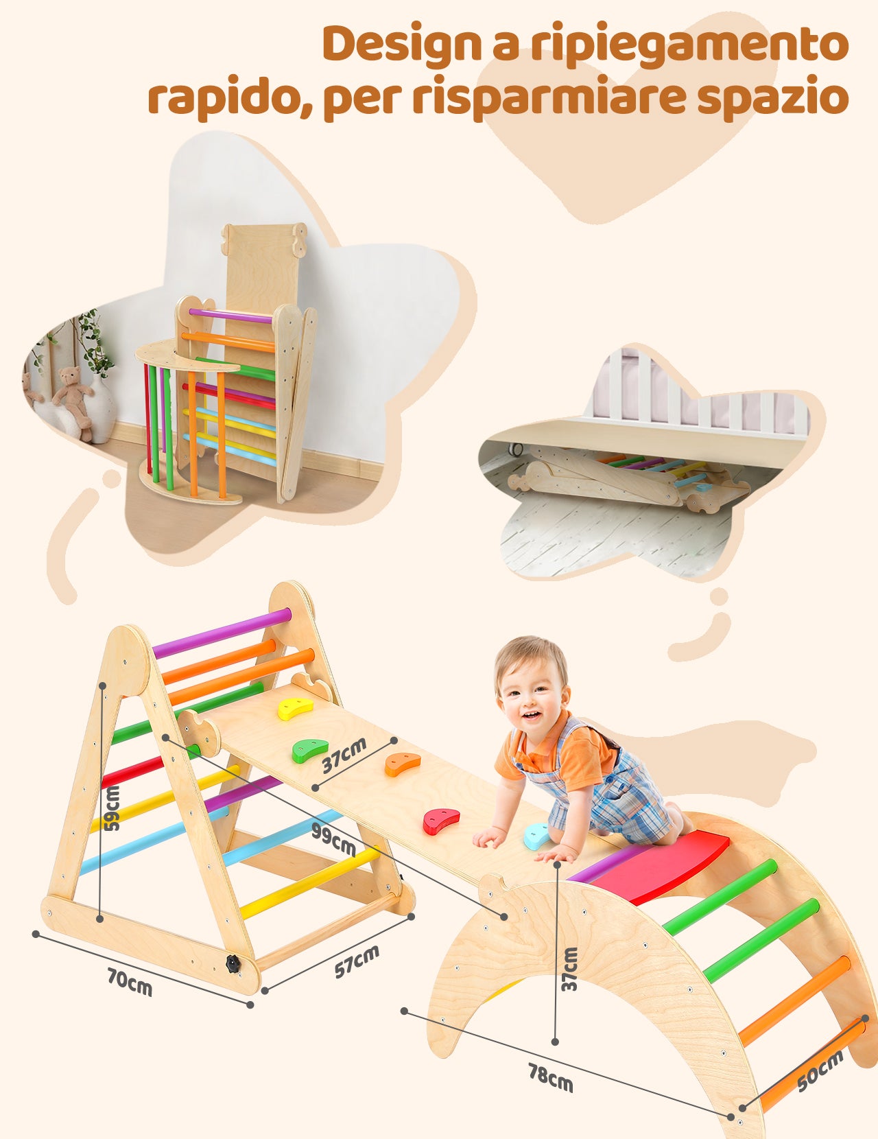 YOLEO Arrampicata per Bambini Triangolo di Arrampicata Pieghevole con Scivolo ad Arco