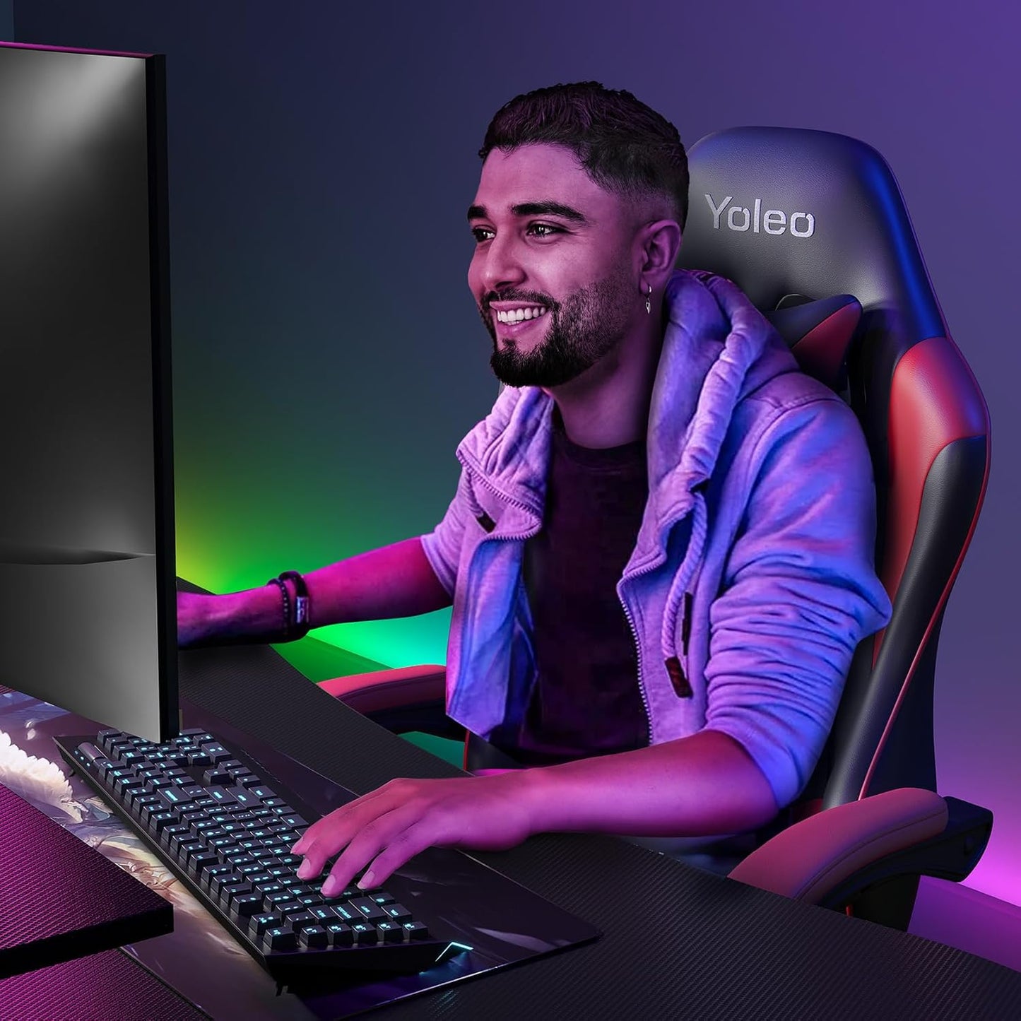 YOLEO Gaming Chair, Ergonomic Computer Chair with Massage Lumbar Support & Padded Armrest