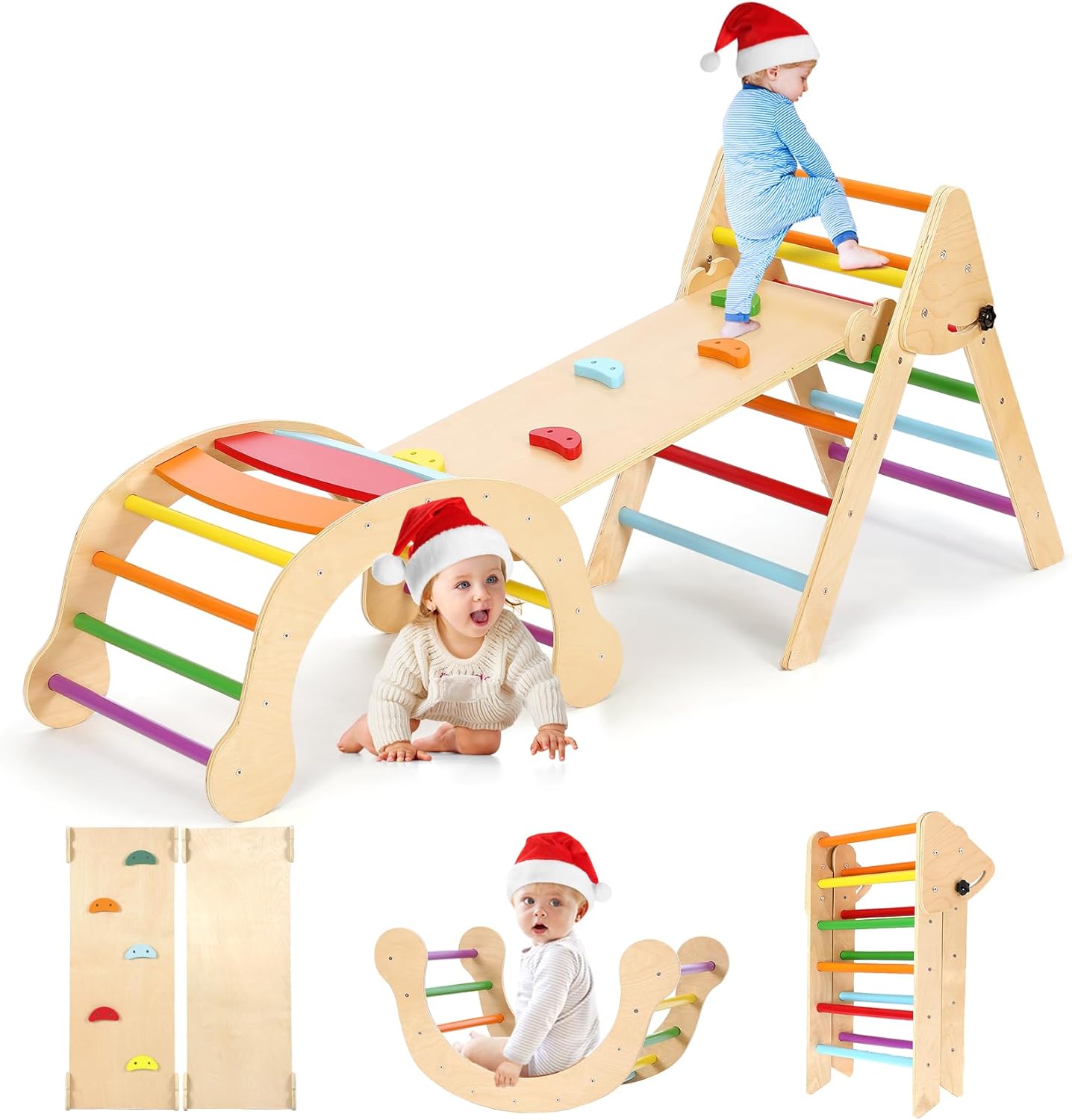 YOLEO 7 in 1 Large Pikler Wooden Montessori Climbing Triangle Set with Various Combinations