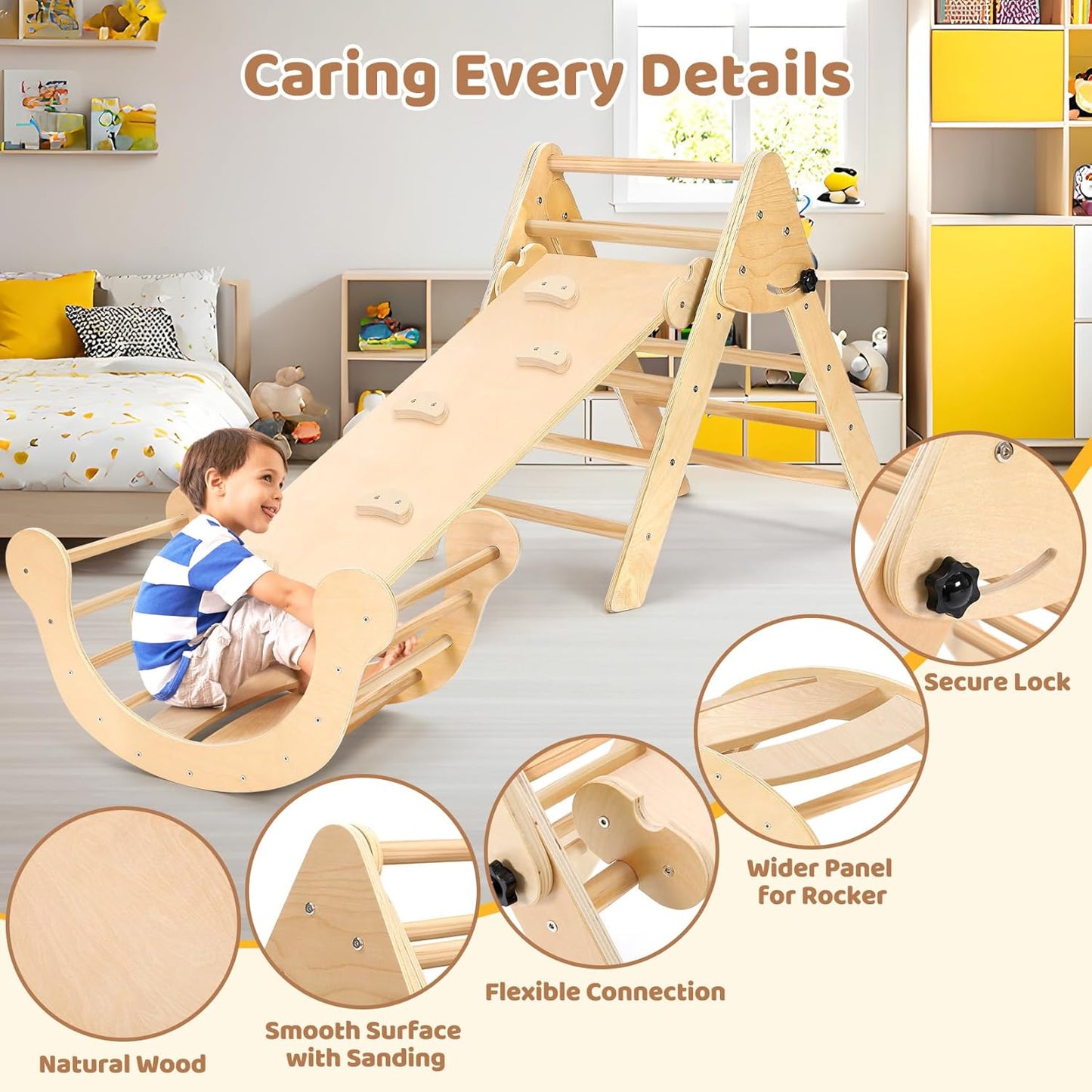 YOLEO 7 in 1 Large Pikler Wooden Montessori Climbing Triangle Set with Various Combinations