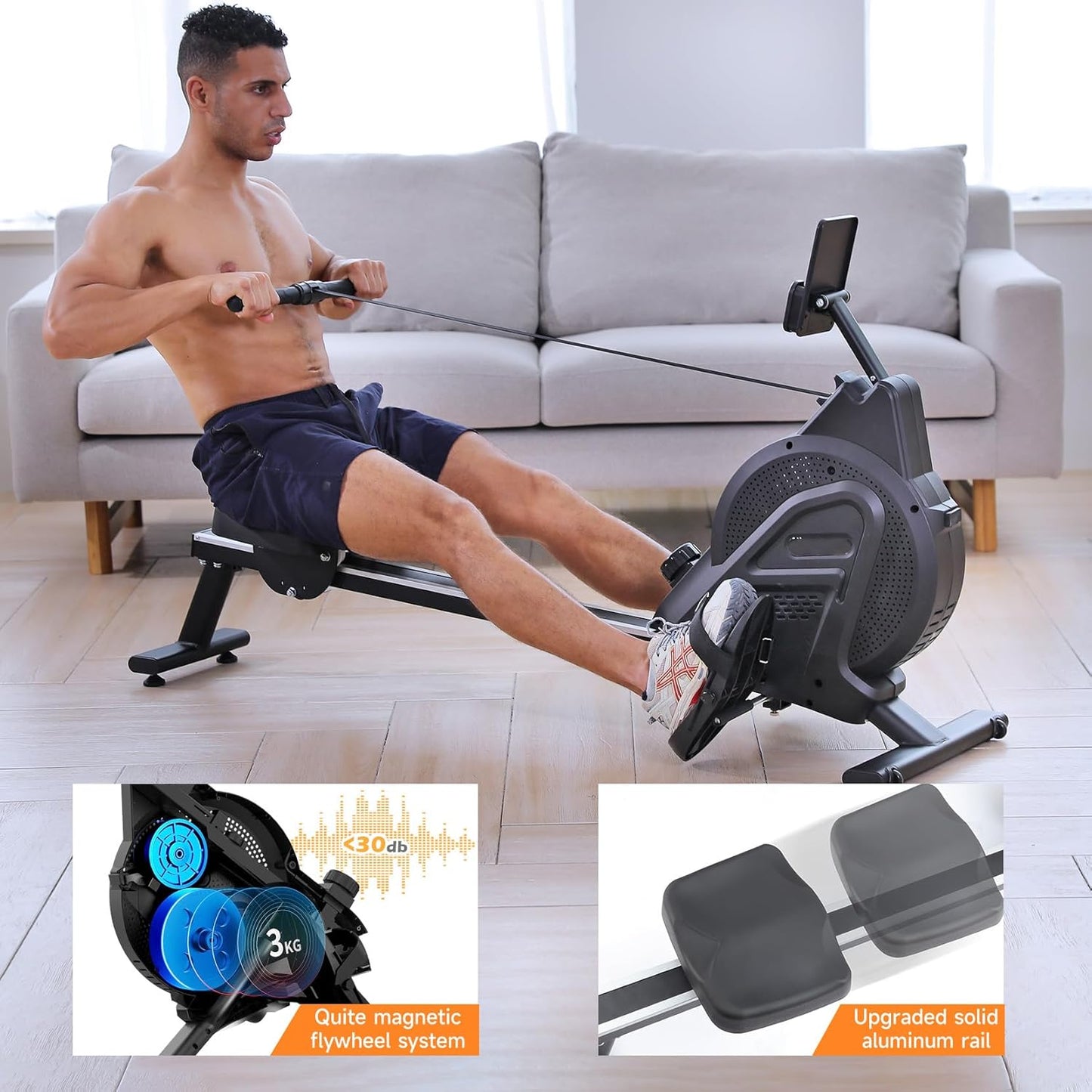YOLEO Magnetic Rowing Machine, 15 Resistance Levels,Aluminium Slide