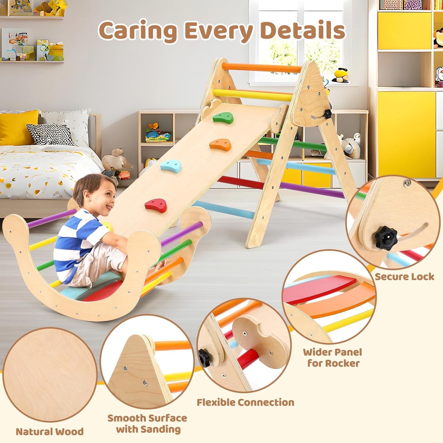YOLEO 7 in 1 Large Pikler Wooden Montessori Climbing Triangle Set with Various Combinations