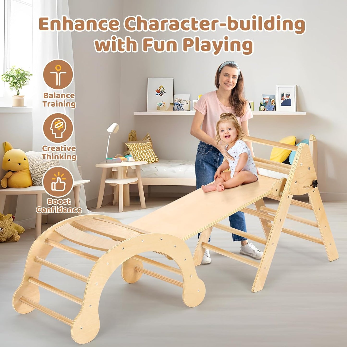 YOLEO 7 in 1 Large Pikler Wooden Montessori Climbing Triangle Set with Various Combinations