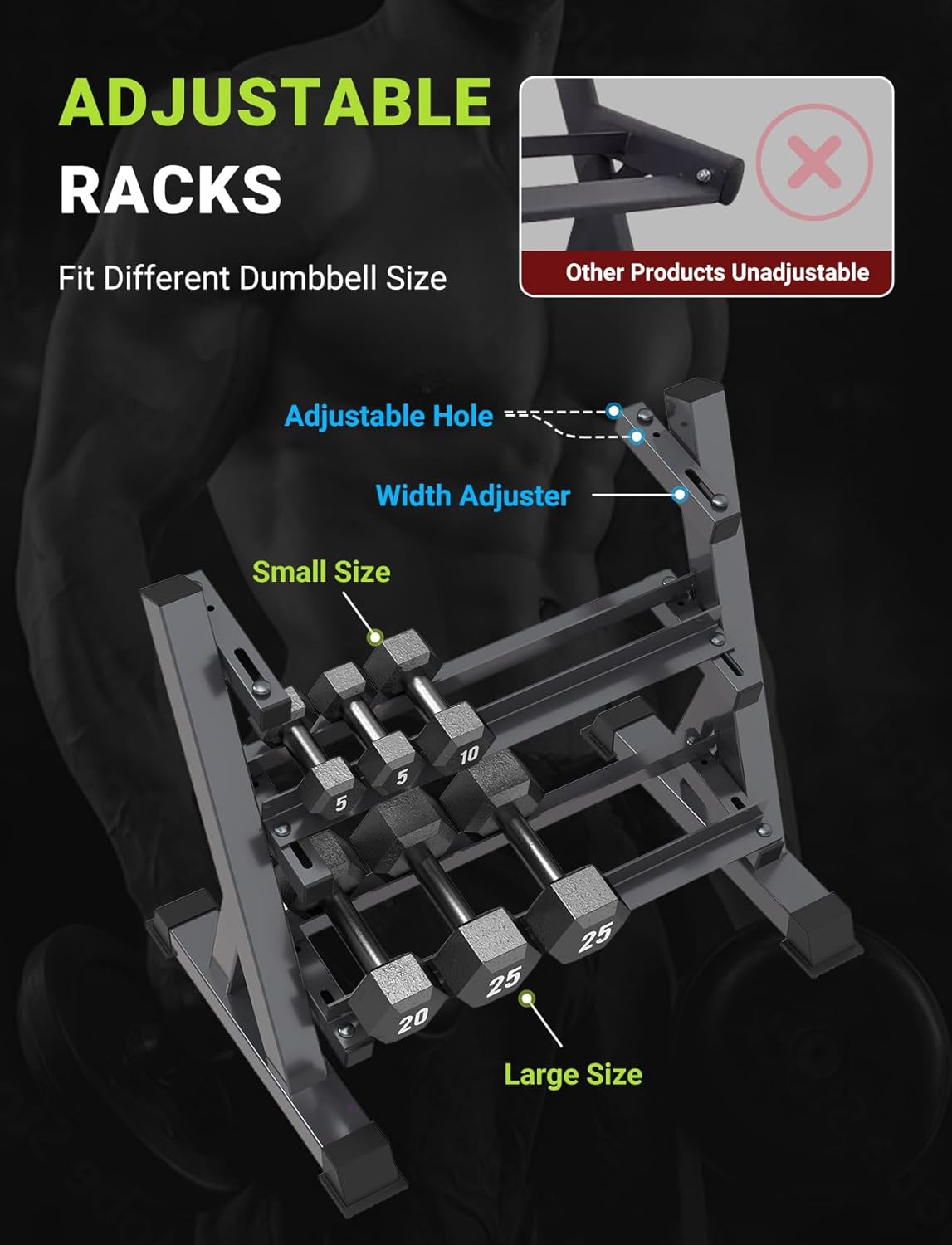 YOLEO Adjustable 3 Tier Weight 1100LBS Dumbbell Rack
