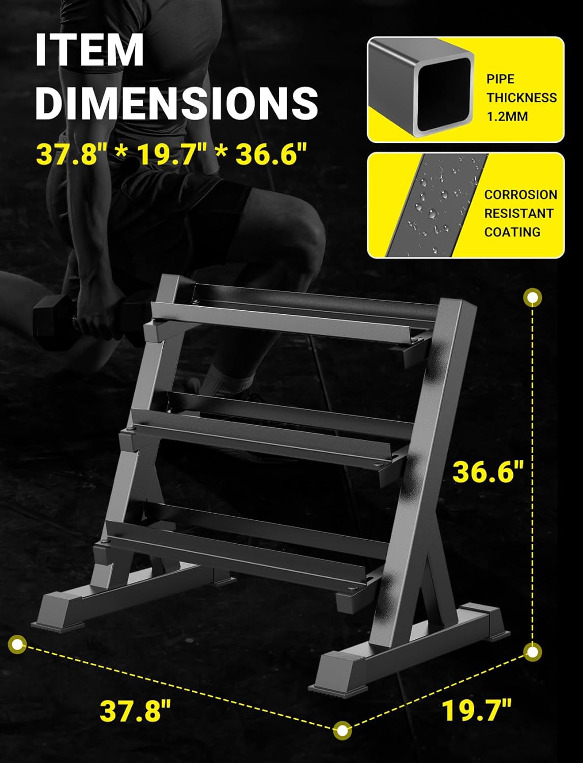YOLEO Adjustable 3 Tier Weight 1100LBS Dumbbell Rack