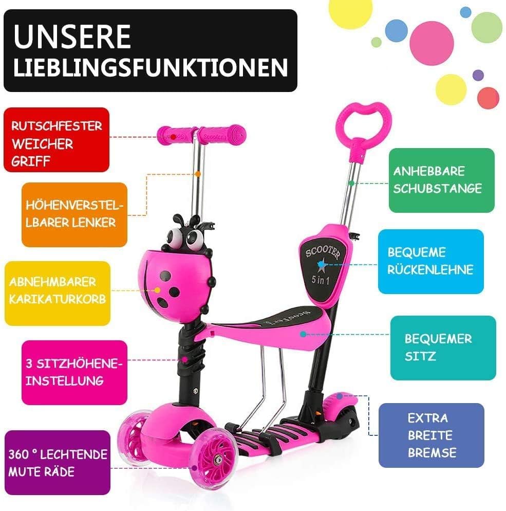 Yoleo 5-in-1 Children's Scooter with Removable Cartoon Basket Seat