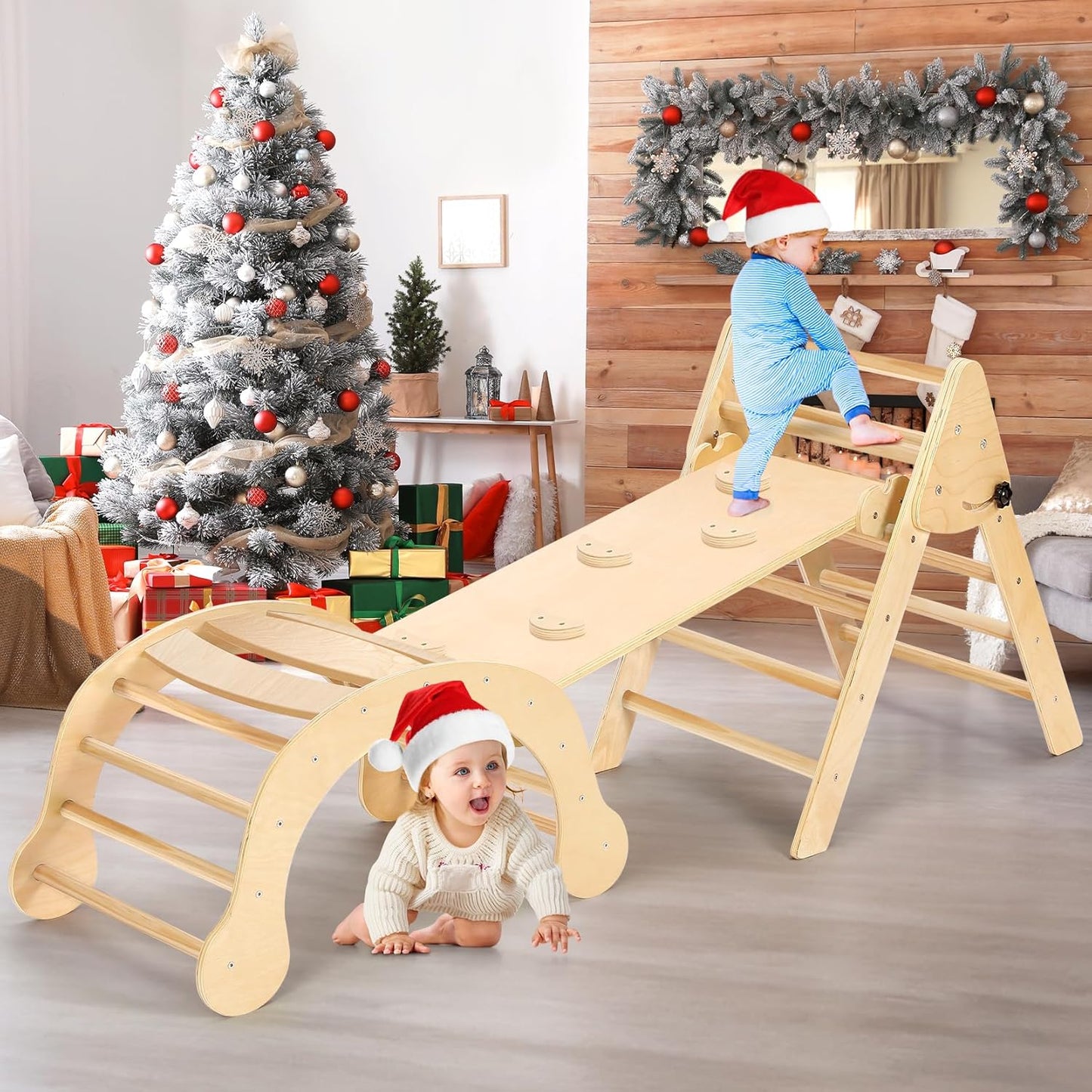YOLEO 7 in 1 Large Pikler Wooden Montessori Climbing Triangle Set with Various Combinations
