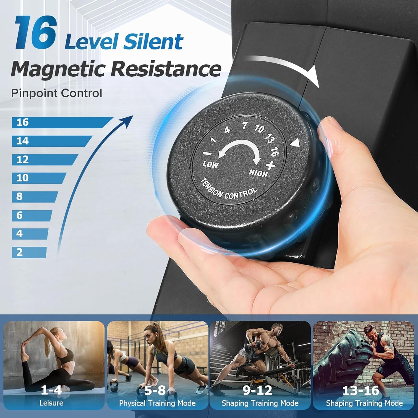 YOLEO Magnetic Rowing Machine, 15 Resistance Levels,Aluminium Slide