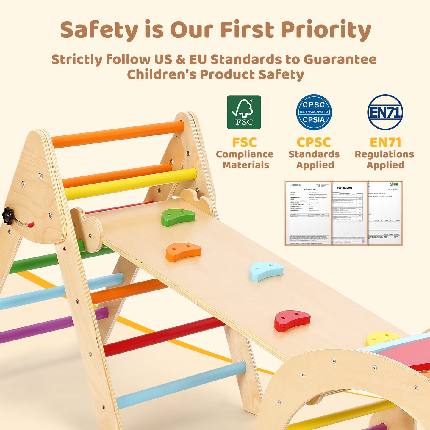 YOLEO Pikler Triangle Set FSC-Comply 7 in 1 Large Pikler Triangle Climbing Set