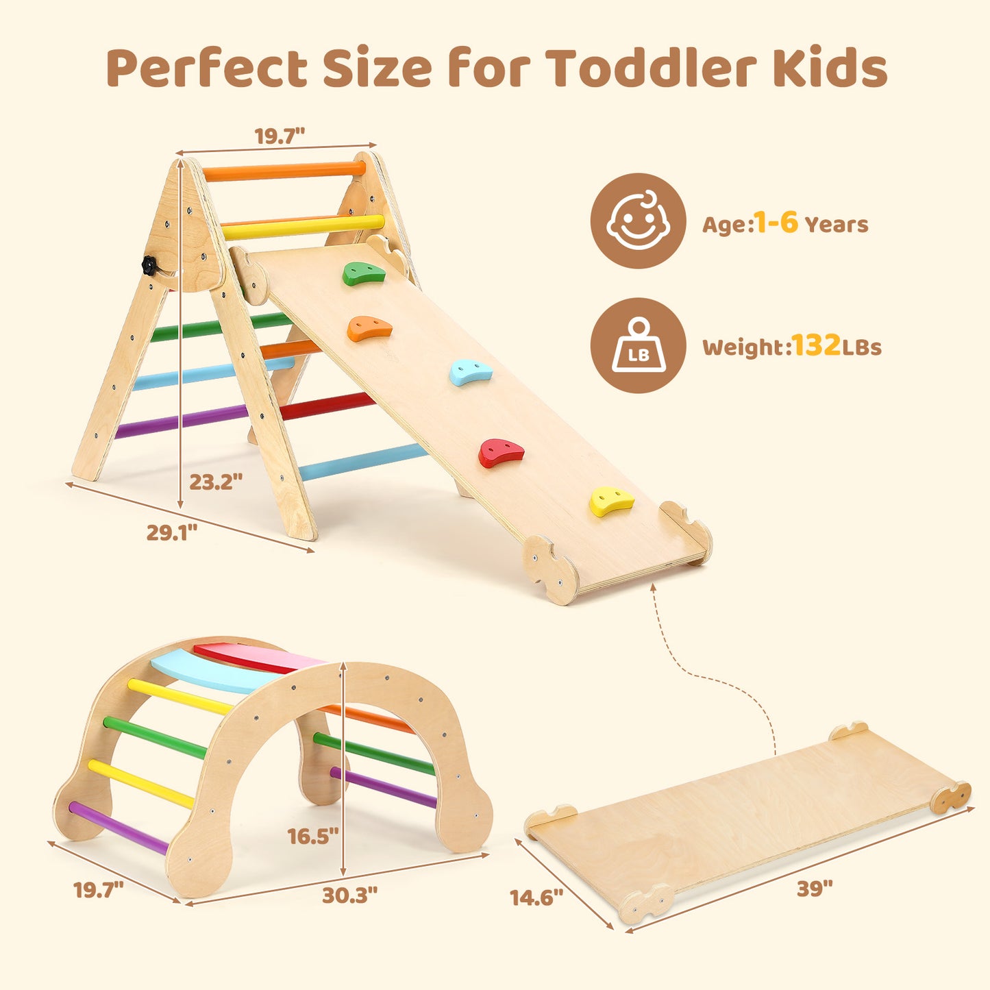 YOLEO Pikler Triangle Set FSC-Comply 7 in 1 Large Pikler Triangle Climbing Set