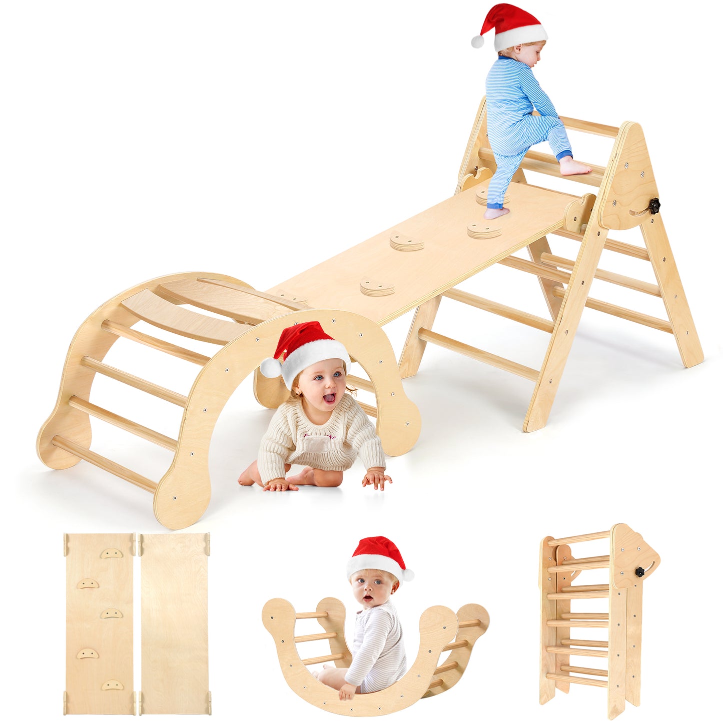 YOLEO Pikler Triangle Set Wooden Montessori Climbing Toys for Toddlers