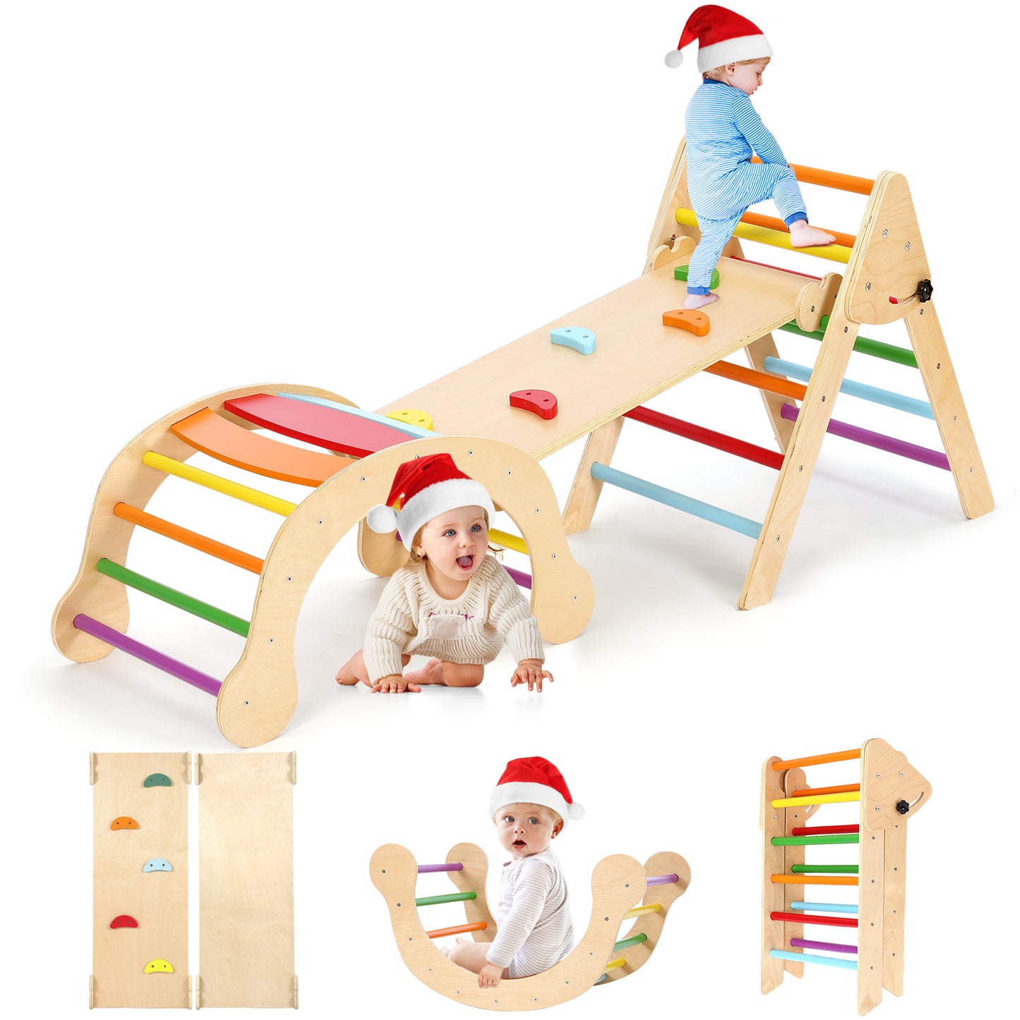 YOLEO Pikler Triangle Set FSC-Comply 7 in 1 Large Pikler Triangle Climbing Set