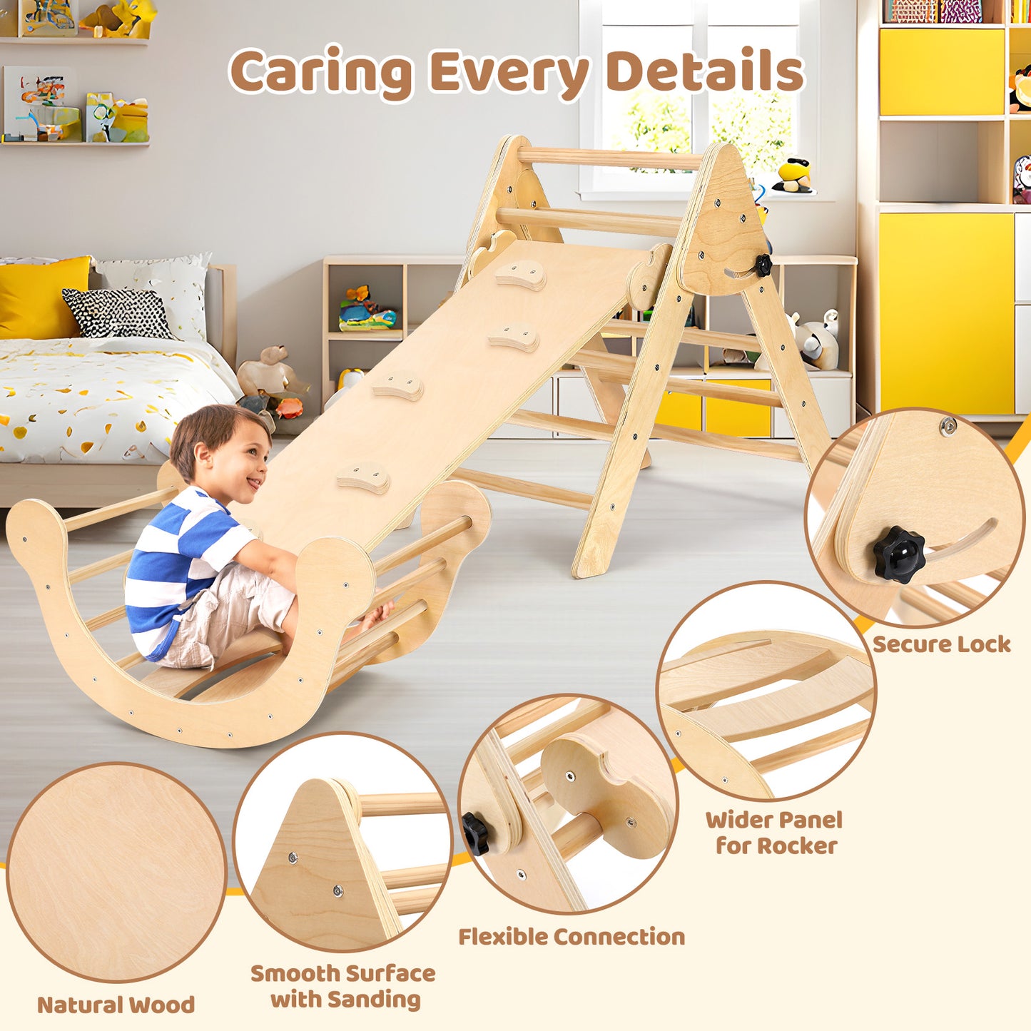 YOLEO Pikler Triangle Set Wooden Montessori Climbing Toys for Toddlers