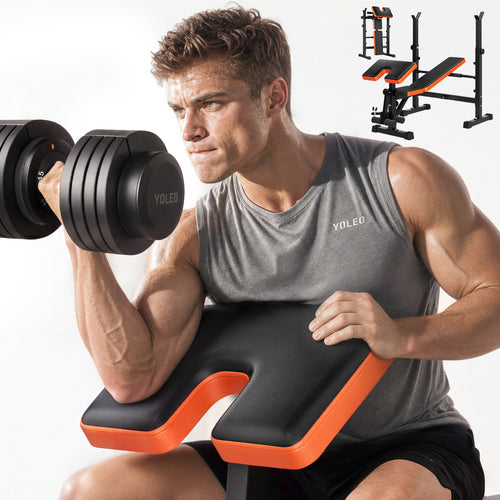 YOLEO 6 in 1 Adjustable & Foldable Weight Bench Set for Bench Press
