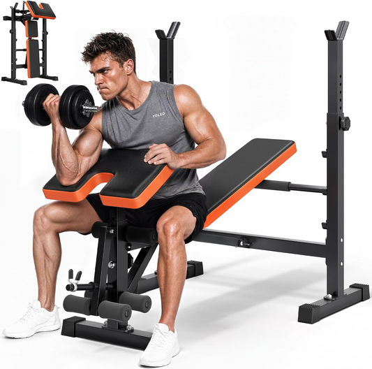 Click to see full view YOLEO 6-in-1 Weight Bench Set, 880LBS Adjustable Bench with Rack & Curl Pad