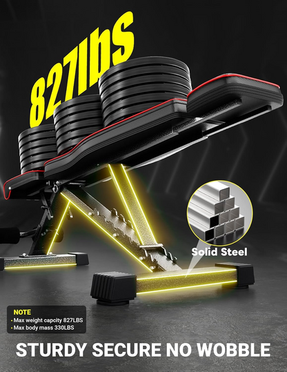 YOLEO Adjustable Weight Bench, ASTM-Certified 827LBS