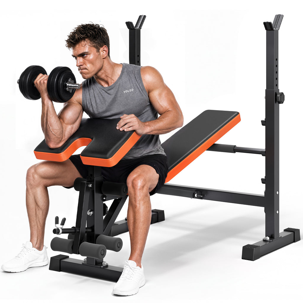 YOLEO 6 in 1 Adjustable & Foldable Weight Bench Set for Bench Press