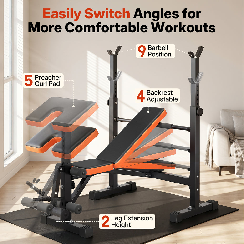 YOLEO 6 in 1 Adjustable & Foldable Weight Bench Set for Bench Press