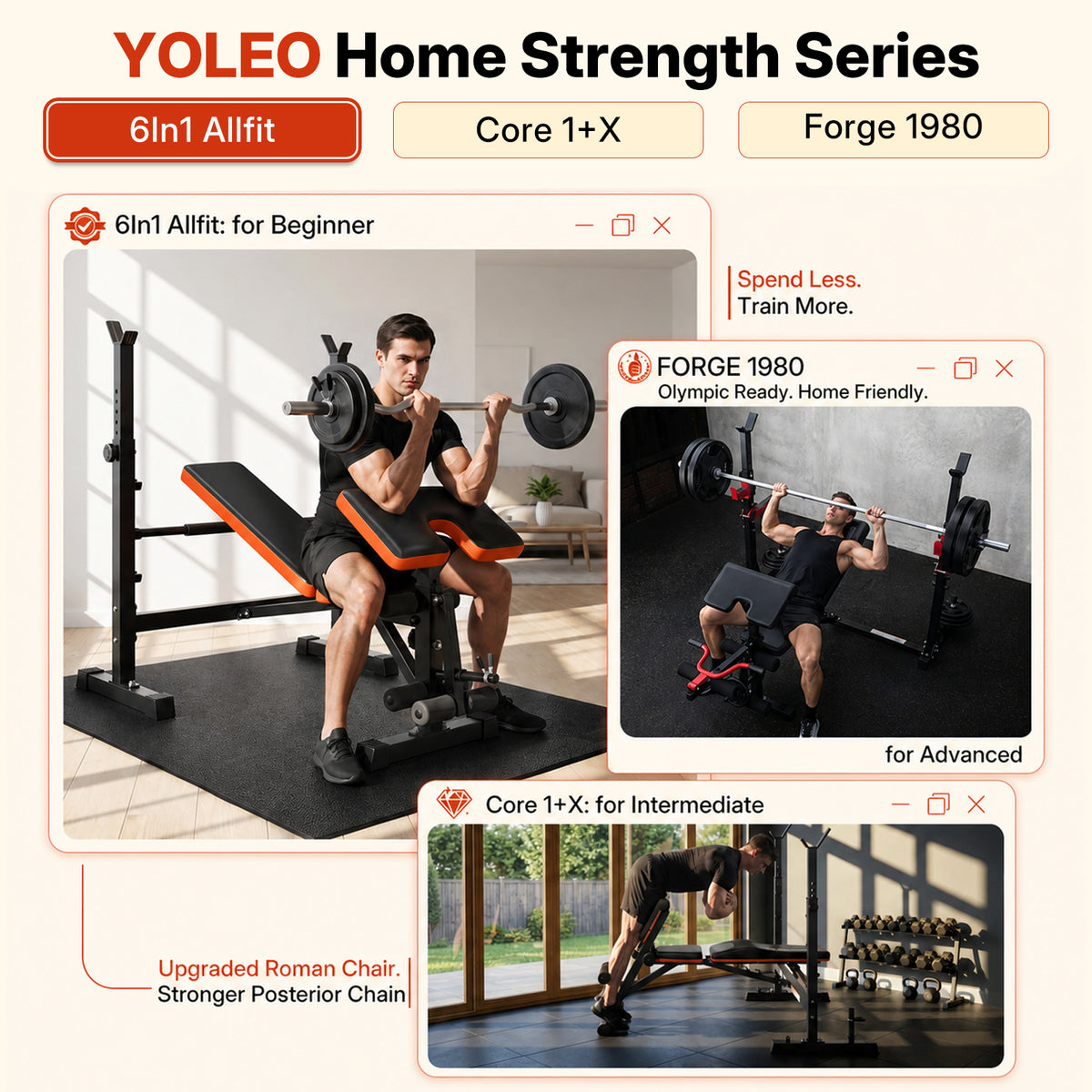 YOLEO 6 in 1 Adjustable & Foldable Weight Bench Set for Bench Press