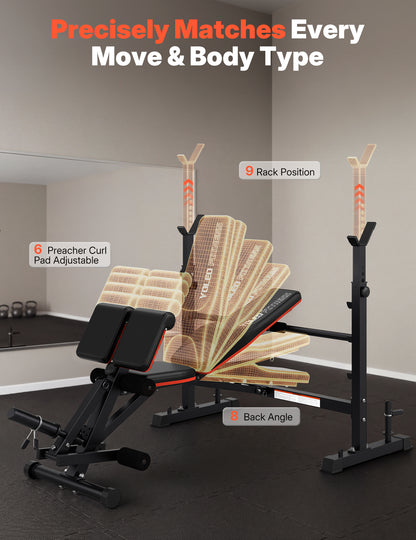 YOLEO Olympic Weight Bench, Adjustable Bench Press Rack, Foldable 1870LB