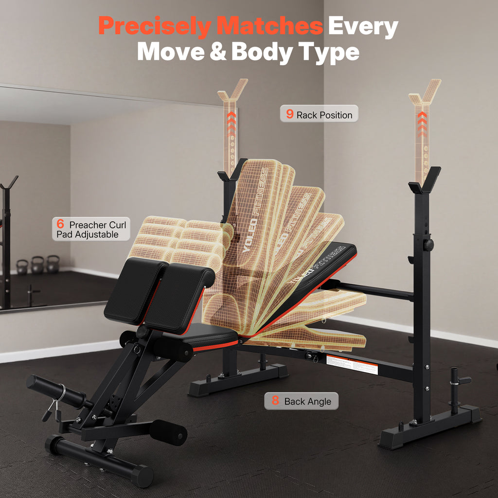 YOLEO Olympic Weight Bench,Adjustable Bench Press Rack for Fullbody Workout