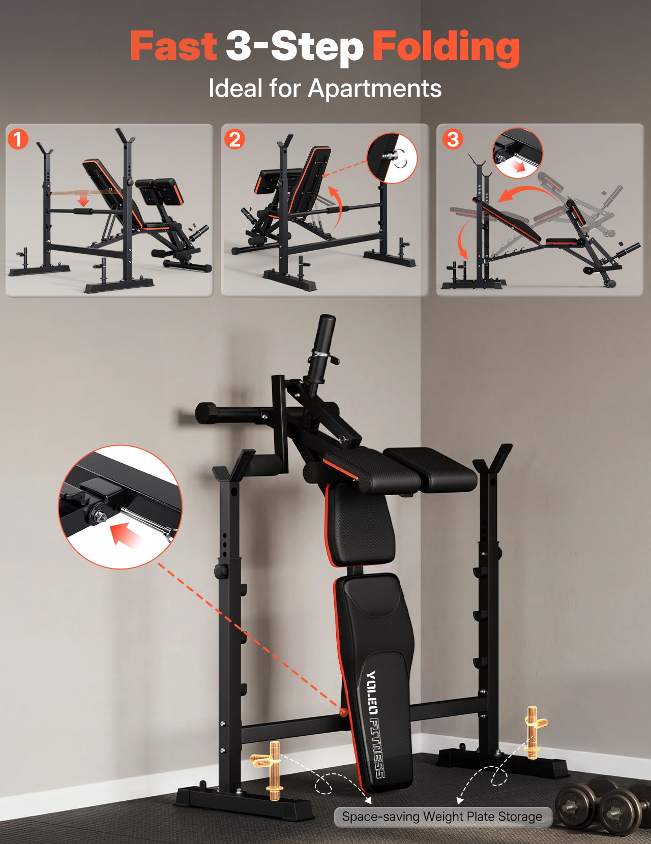 YOLEO Olympic Weight Bench, Adjustable Bench Press Rack, Foldable 1870LB