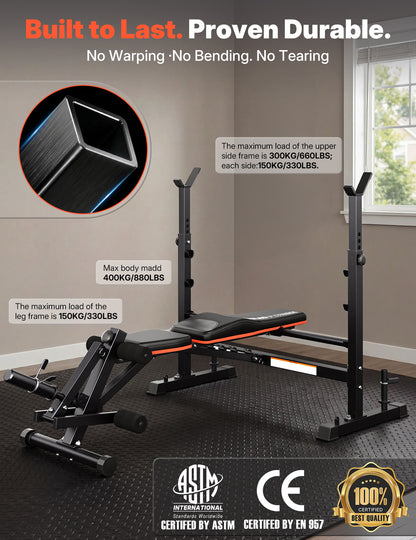 YOLEO Olympic Weight Bench, Adjustable Bench Press Rack, Foldable 1870LB