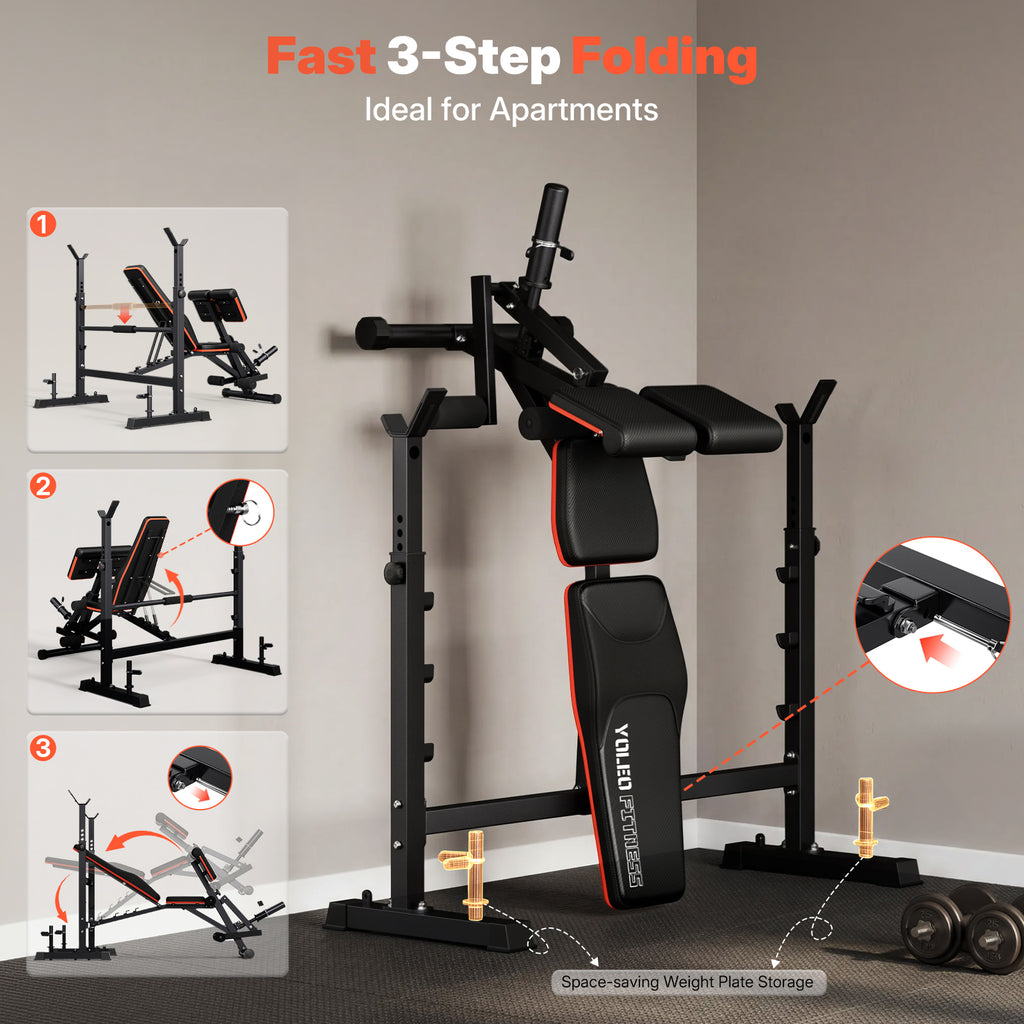 YOLEO Olympic Weight Bench,Adjustable Bench Press Rack for Fullbody Workout
