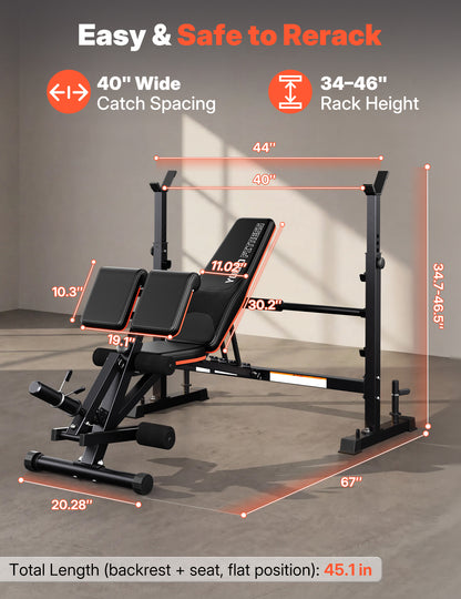 YOLEO Olympic Weight Bench, Adjustable Bench Press Rack, Foldable 1870LB