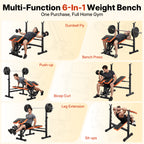 YOLEO 6 in 1 Adjustable & Foldable Weight Bench Set for Bench Press