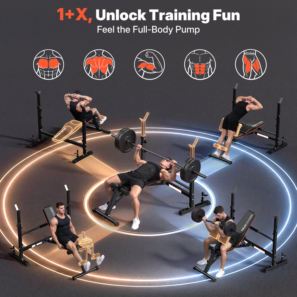 YOLEO Olympic Weight Bench,Adjustable Bench Press Rack for Fullbody Workout