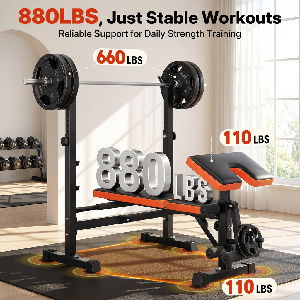 YOLEO 6 in 1 Adjustable & Foldable Weight Bench Set for Bench Press