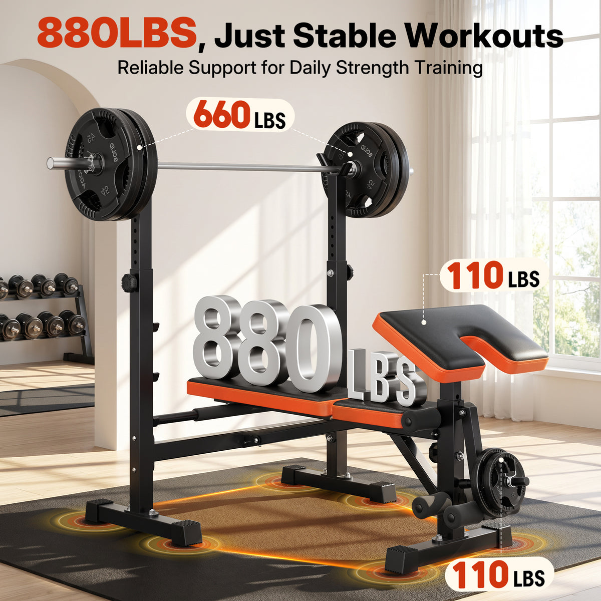 YOLEO 6 in 1 Adjustable & Foldable Weight Bench Set for Bench Press