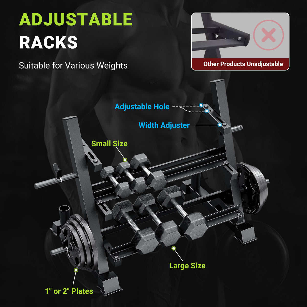 YOLEO Dumbbell Rack Stand Only, 1100LBS Heavy Duty Weight Rack for Home Gym, Adjustable 3-Tier Weight Storage Rack for Dumbbells, Barbells, Kettlebells & Weight Plates, Compact Workout Equipment Organizer