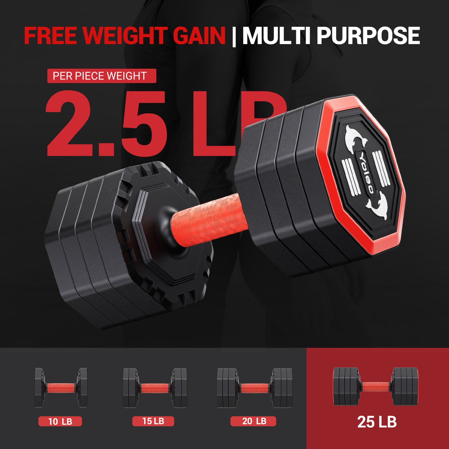 Yoleo Adjustable Dumbbell Set, Weights Dumbbells Set at Home Workout Equipment, 4 in 1 Each Premium Tai Chi-Style Rotary Mounting Adjustable 10/15/20/25 lb dumbbells, with TPU Soft Rubber Handle Suitable Men/Women Updated 2.0