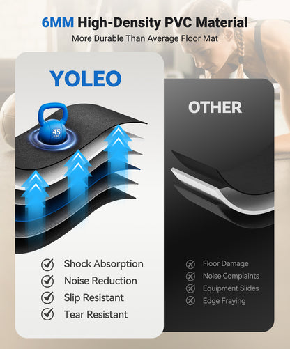 YOLEO Treadmill Mat Walking Pad Mat for Carpet, 63"x30" Foldable Exercise Equipment Mats - 1/4" Thick Non-Slip, Shock Absorbing, Hardwood Floor Protection for Exercise Bike/Weight Bench/Treadmill/Yoga