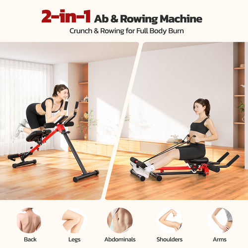 Yoleo 2 in 1 Ab & Rowing Machines for Home, Foldable Ab Workout Equipment, Ab Trainer Machine for Stomach Workout, Ab Crunch Machine with Foam Support,7-Length Adjustable Ab Machine for Home Exercise