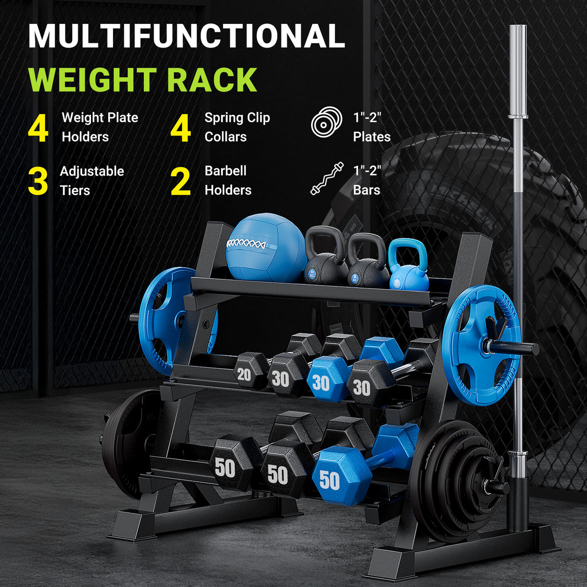 YOLEO Dumbbell Rack Stand Only, 1100LBS Heavy Duty Weight Rack for Home Gym, Adjustable 3-Tier Weight Storage Rack for Dumbbells, Barbells, Kettlebells & Weight Plates, Compact Workout Equipment Organizer
