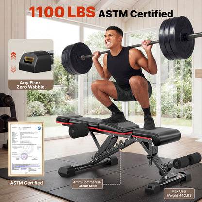 YOLEO Adjustable Weight Bench with Bench Press Stand, Foldable Workout Bench with Extended Head/Elbow Pad(for Users up to 7')