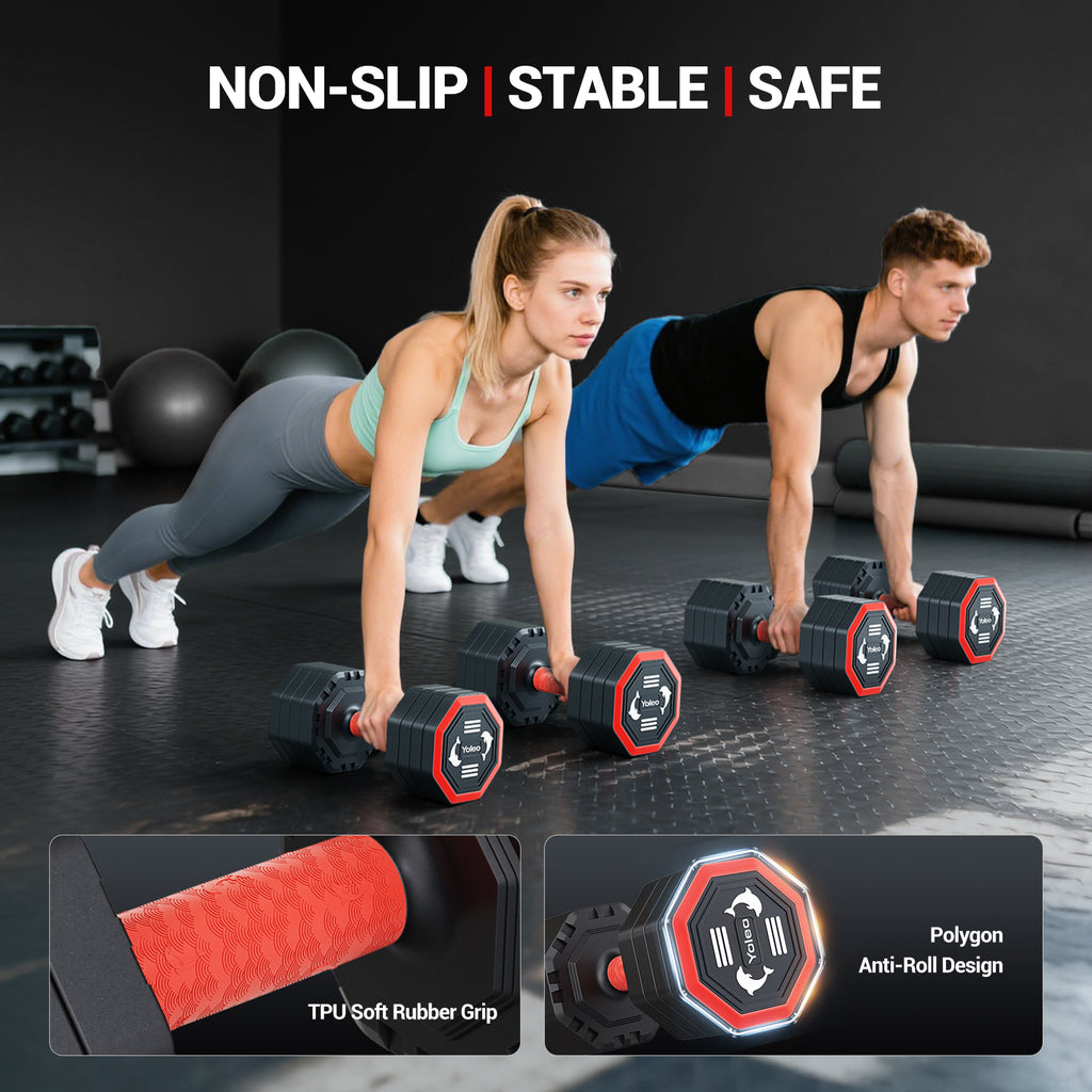 Yoleo Adjustable Dumbbell Set, Weights Dumbbells Set at Home Workout Equipment, 4 in 1 Each Premium Tai Chi-Style Rotary Mounting Adjustable 10/15/20/25 lb dumbbells, with TPU Soft Rubber Handle Suitable Men/Women Updated 2.0💫