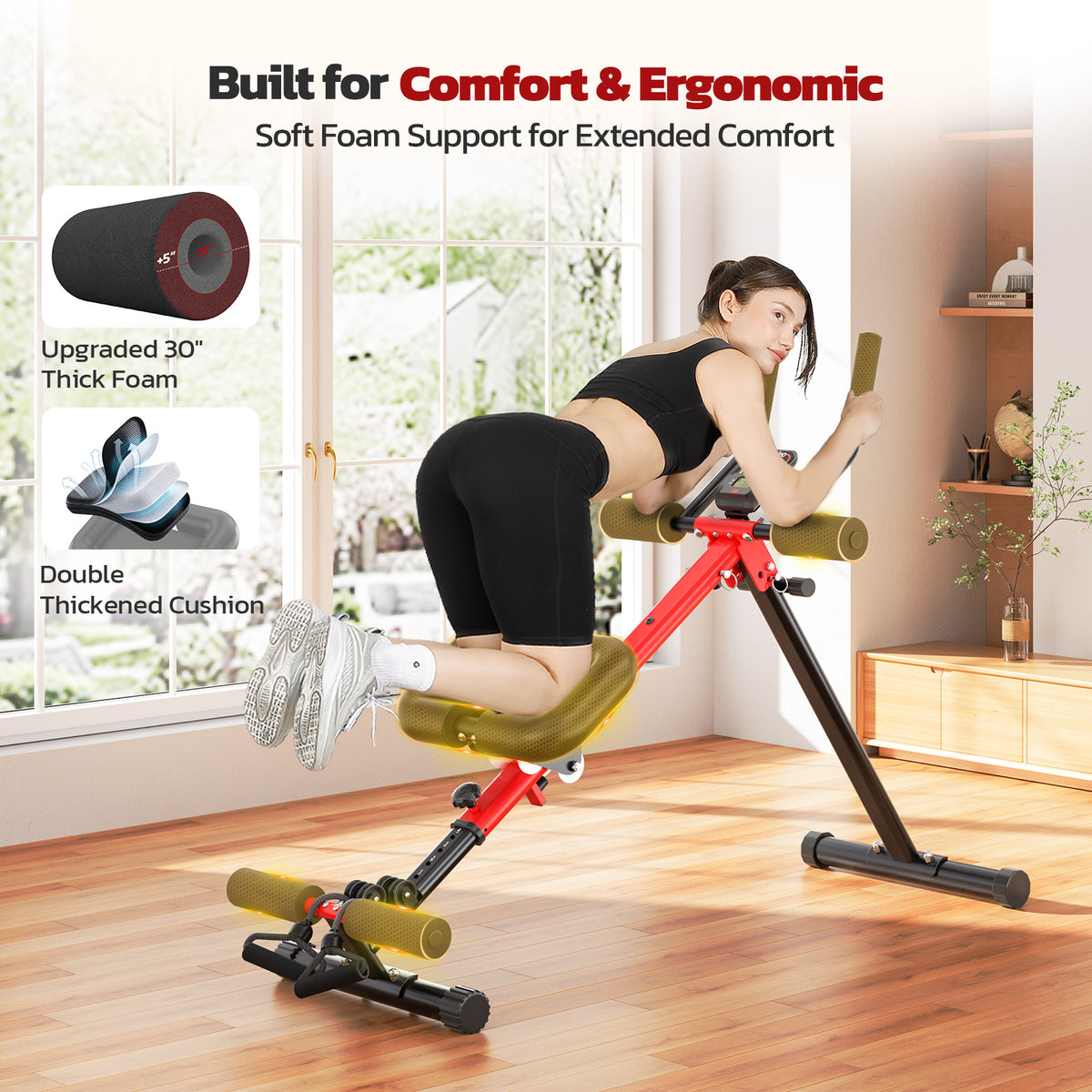 Yoleo 2 in 1 Ab & Rowing Machines for Home, Foldable Ab Workout Equipment, Ab Trainer Machine for Stomach Workout, Ab Crunch Machine with Foam Support,7-Length Adjustable Ab Machine for Home Exercise