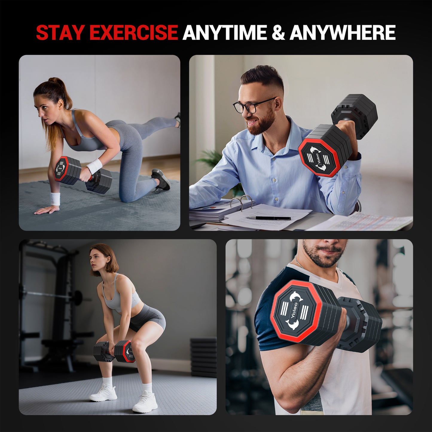 Yoleo Adjustable Dumbbell Set, Weights Dumbbells Set at Home Workout Equipment, 4 in 1 Each Premium Tai Chi-Style Rotary Mounting Adjustable 10/15/20/25 lb dumbbells, with TPU Soft Rubber Handle Suitable Men/Women Updated 2.0