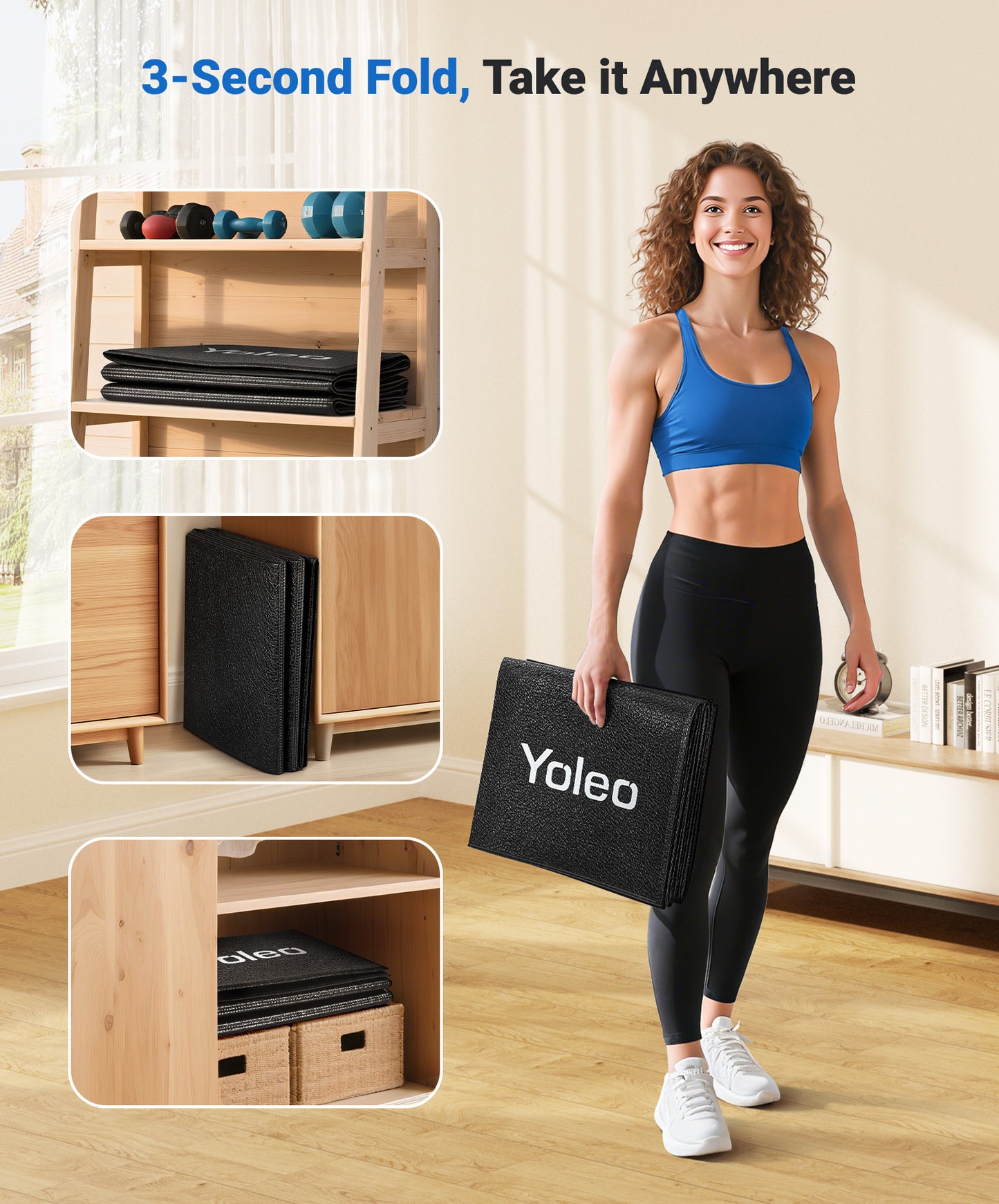 YOLEO Treadmill Mat Walking Pad Mat for Carpet, 63"x30" Foldable Exercise Equipment Mats - 1/4" Thick Non-Slip, Shock Absorbing, Hardwood Floor Protection for Exercise Bike/Weight Bench/Treadmill/Yoga