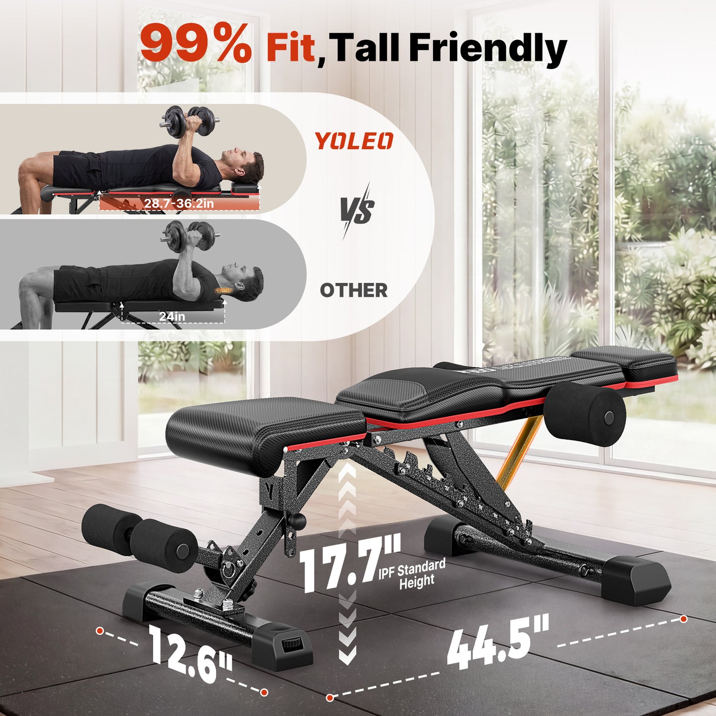 YOLEO Adjustable Weight Bench with Bench Press Stand, Foldable Workout Bench with Extended Head/Elbow Pad(for Users up to 7')