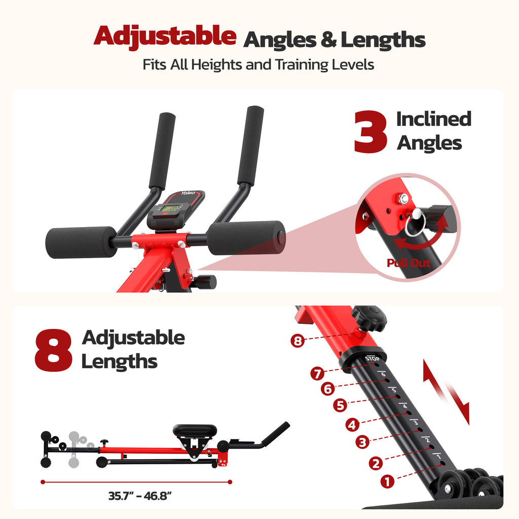 Yoleo 2 in 1 Ab & Rowing Machines for Home, Foldable Ab Workout Equipment, Ab Trainer Machine for Stomach Workout, Ab Crunch Machine with Foam Support,7-Length Adjustable Ab Machine for Home Exercise