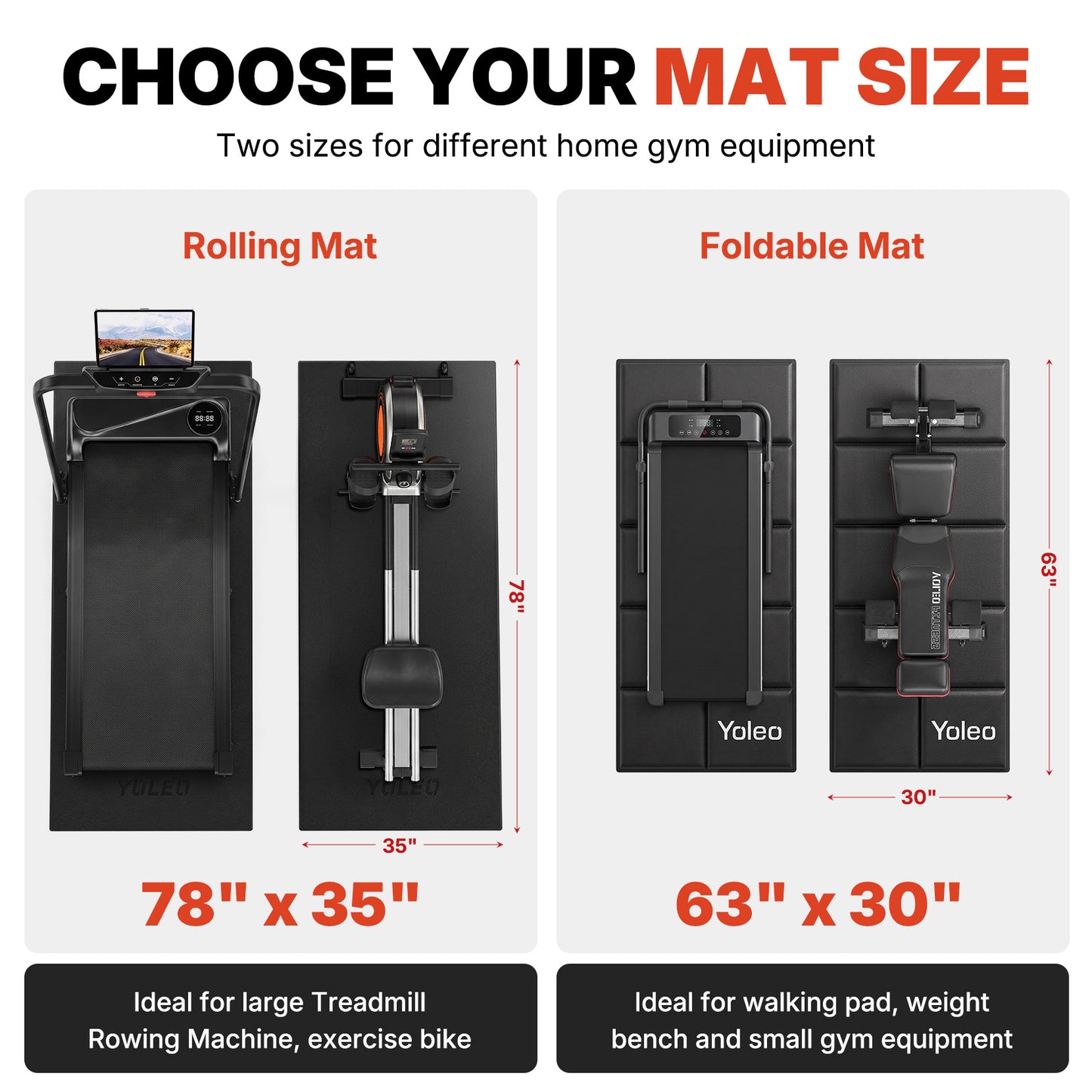 YOLEO Bike & Treadmill Mat, 78"x35" Non-Slip Exercise Bike Trainer Pad, Heavy Duty Floor & Carpet Protector Mat for Indoor Stationary Spin Bike, Rowing Machine, Elliptical & Gym Equipment